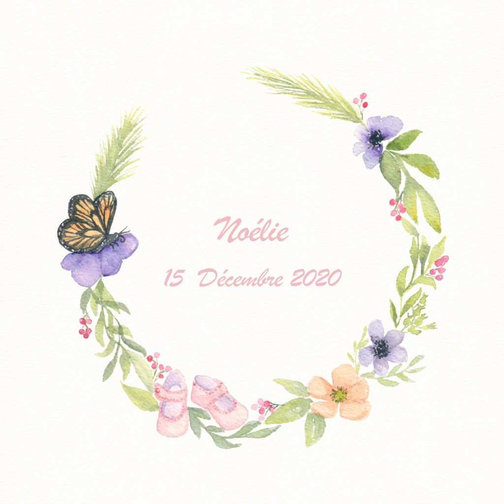 Affiche de naissance chaussons fille 30x30