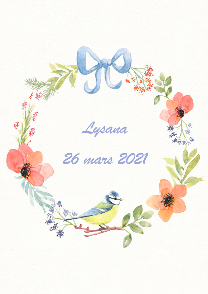 Affiche naissance personnalisable mésange 30x30