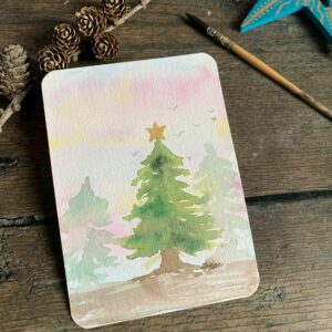 Carte sapin de Noël à l’aube