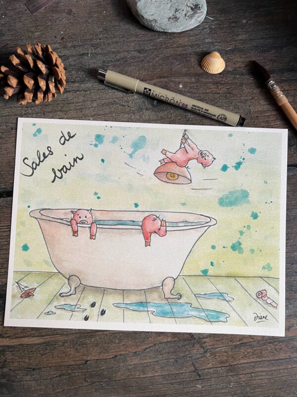 Affiche Sales de bain - 3 cochons