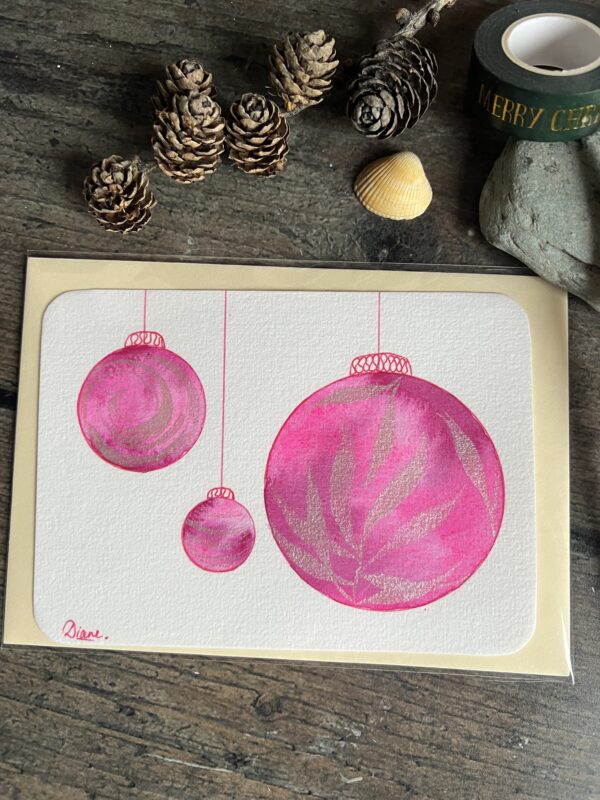 Carte boules roses, motifs argent