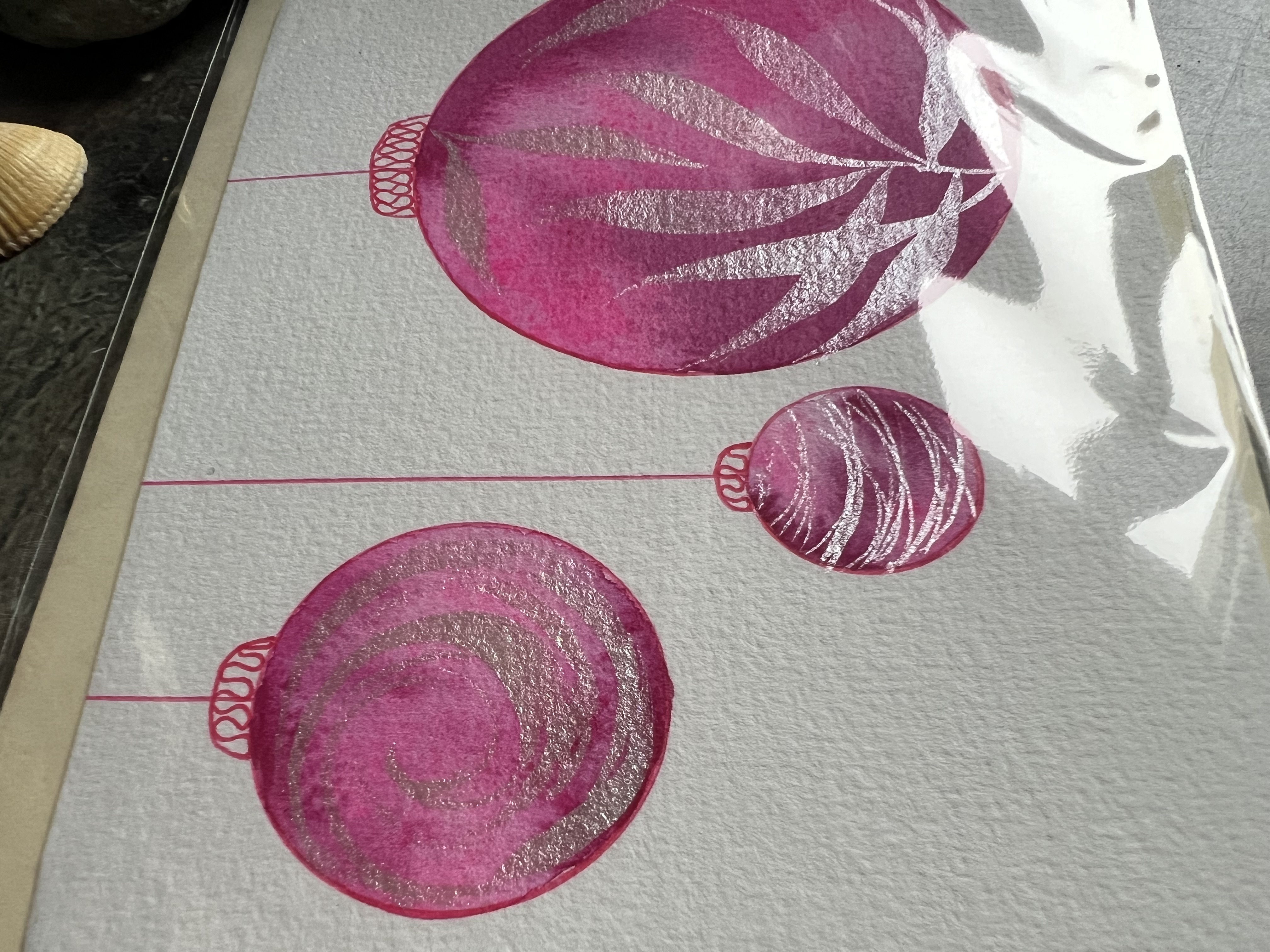 Carte boules roses, motifs argent