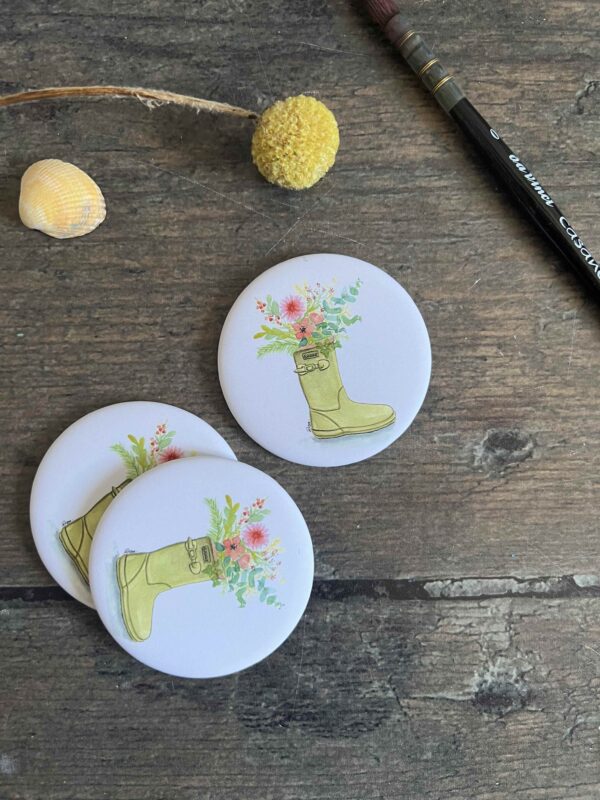 Magnet rond, finition mate, botte fleurie