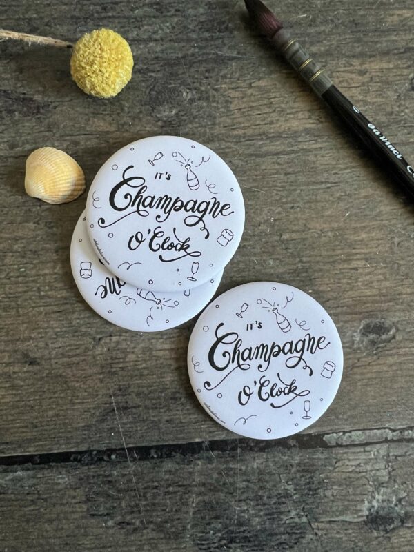 Magnet rond, finition mate, It's Champagne O'clock