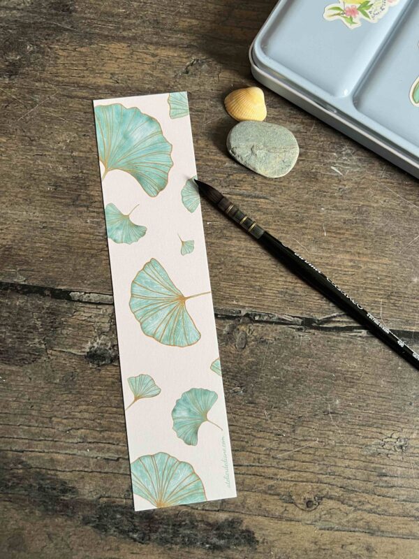 Marque-page Ginkgo, fond rose pâle – Image 2