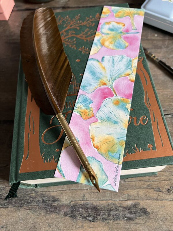 Marque-page ginkgo fond aquarelle