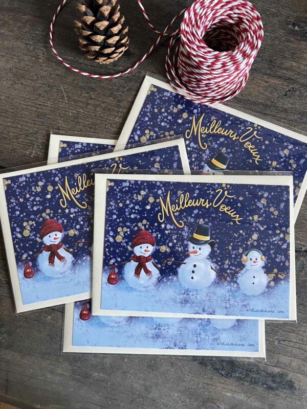 Lot de 5 Cartes de Voeux Bonhommes de Neige