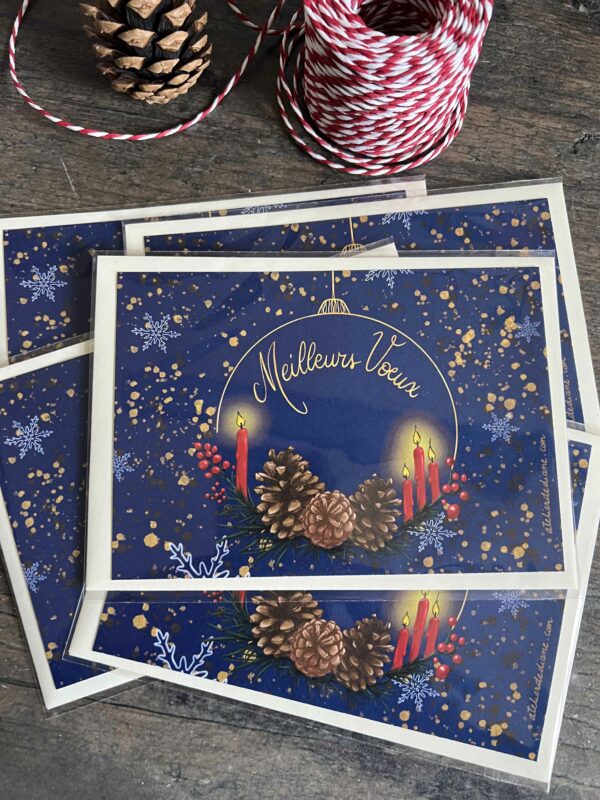 Lot de 5 Cartes de Voeux Pommes de Pins