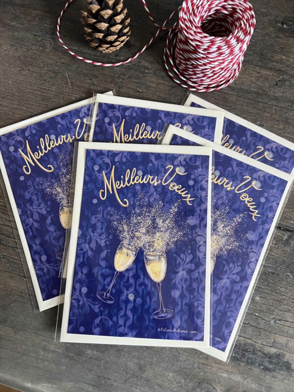Lot de 5 Cartes de Voeux Champagne